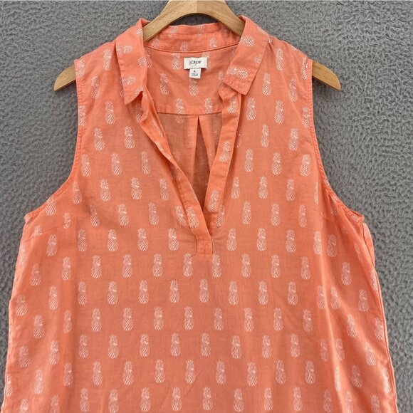 J Crew Top Womens Large Coral Pineapple Print Linen Blend Sleeveless Collared - Picture 2 of 9